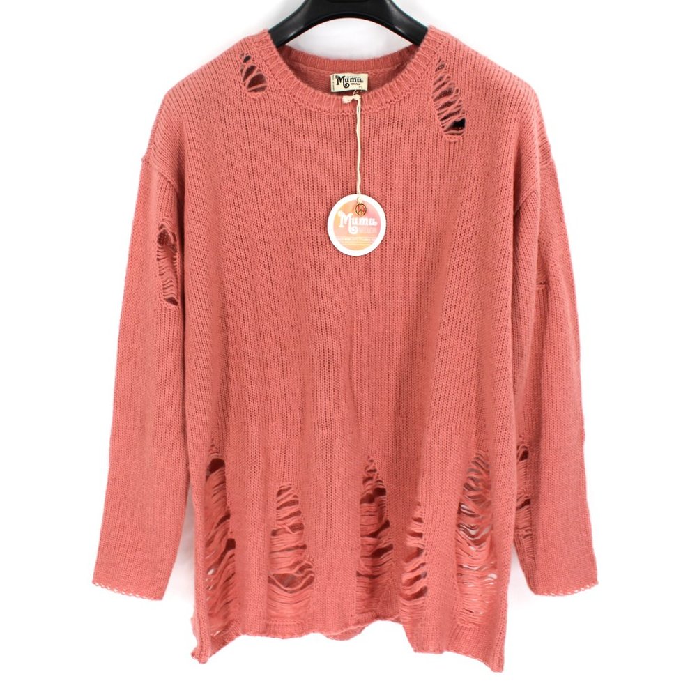 Show Me Your Mumu Tamaya Distressed Sweater Mellon Pullover Knit Tunic Small NEW